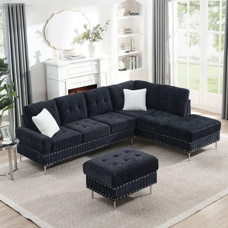 L-Shaped Sectional Sofa With Chaise And Storage Ottoman, Includes 2 Pillows by Unique Piece Furniture