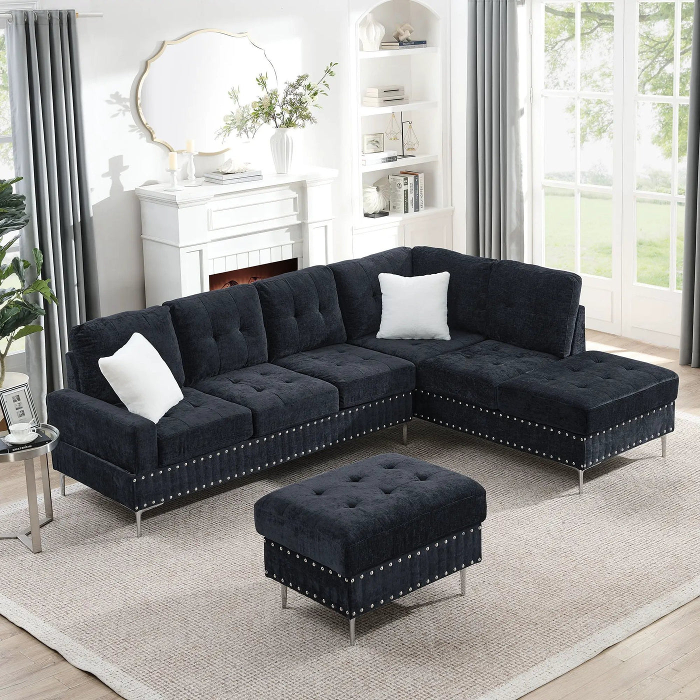 L-Shaped Sectional Sofa With Chaise And Storage Ottoman, Includes 2 Pillows by Unique Piece Furniture