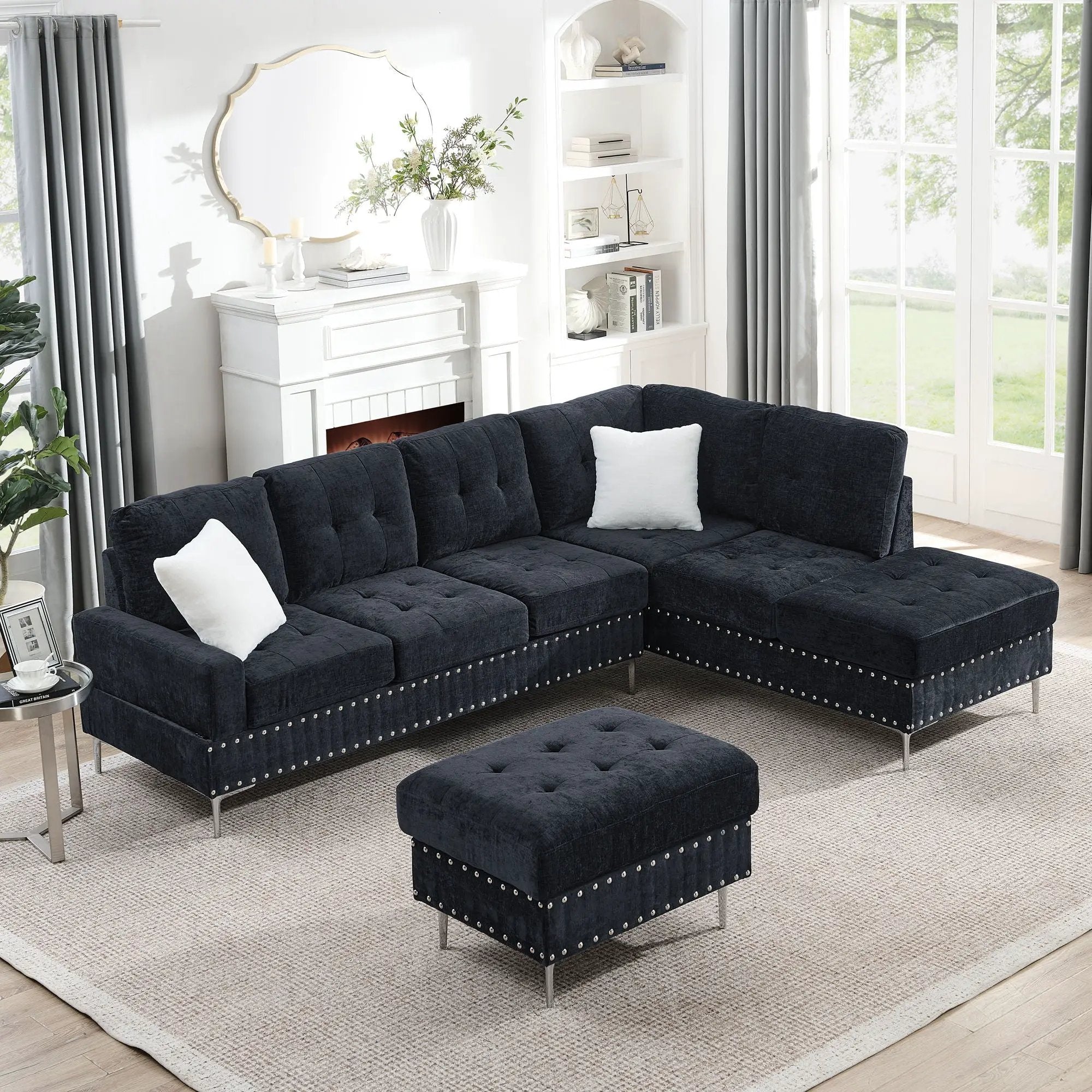 L-Shaped Sectional Sofa With Chaise And Storage Ottoman, Includes 2 Pillows by Unique Piece Furniture