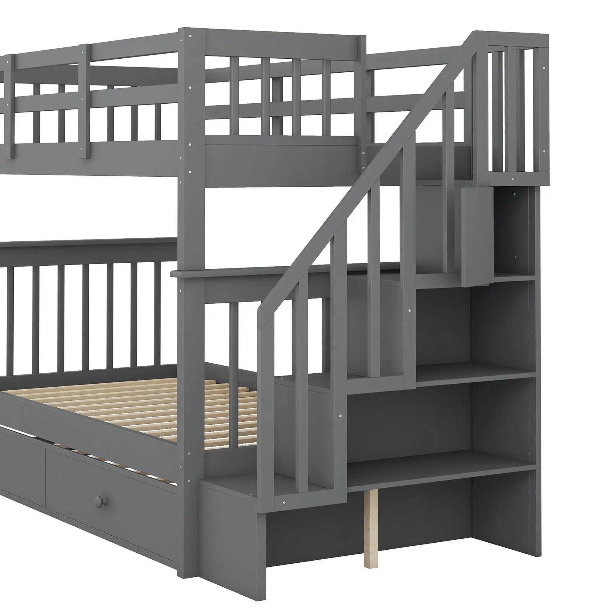 Stairway Bunk Bed With Storage And Guard Rail For Bedroom by HouseOfZazla