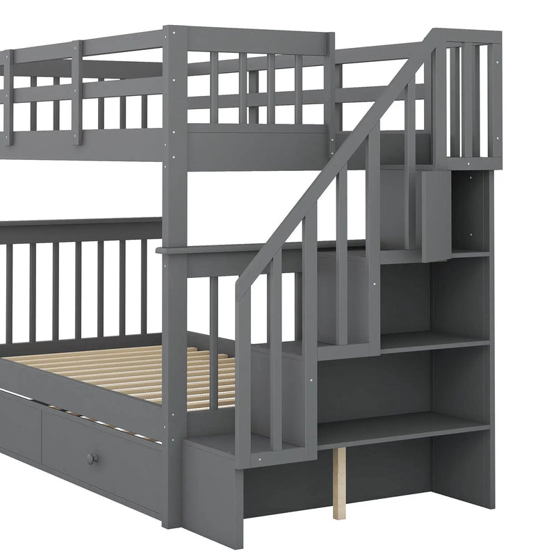 Stairway Bunk Bed With Storage And Guard Rail For Bedroom by HouseOfZazla