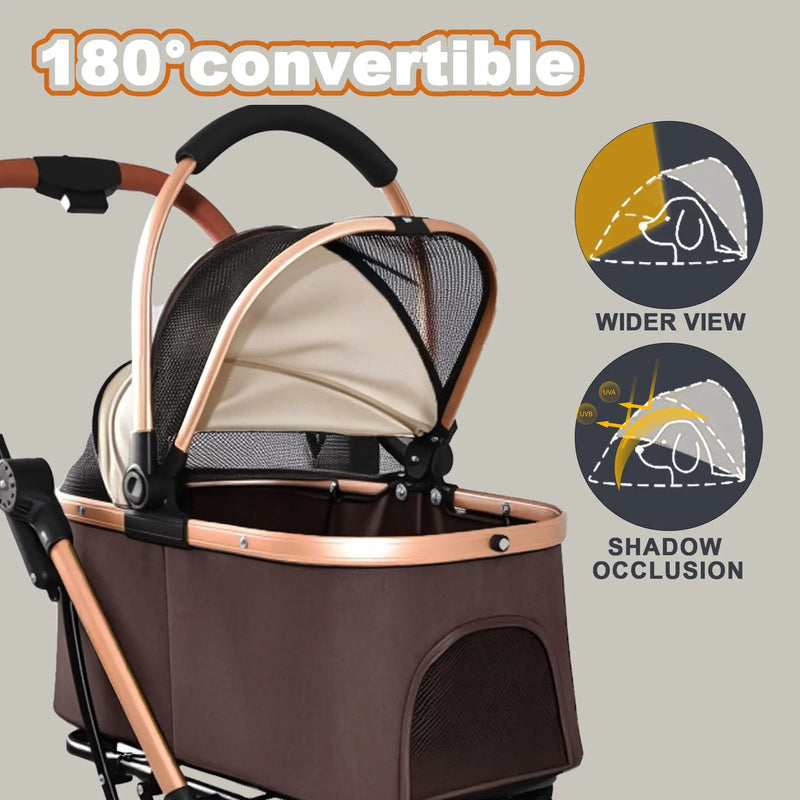 Pet Stroller for Dogs and Cats, 2-in-1 Detachable Foldable With Sun Canopy by HouseOfZazla