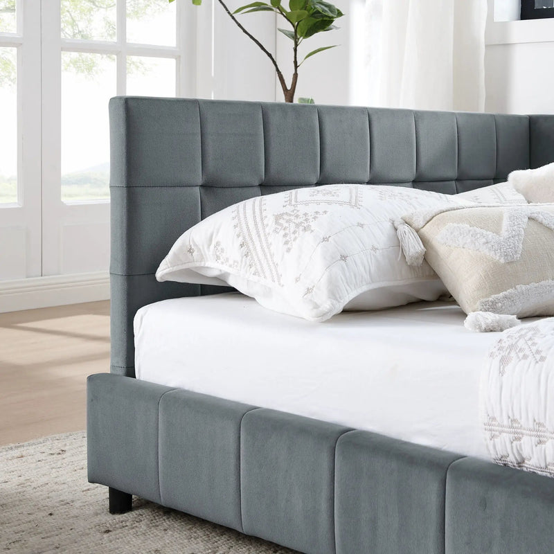 Mid-Century Storage Upholstered Tufted Bed Frame With Backrest And Armrests by Unique Piece Furniture