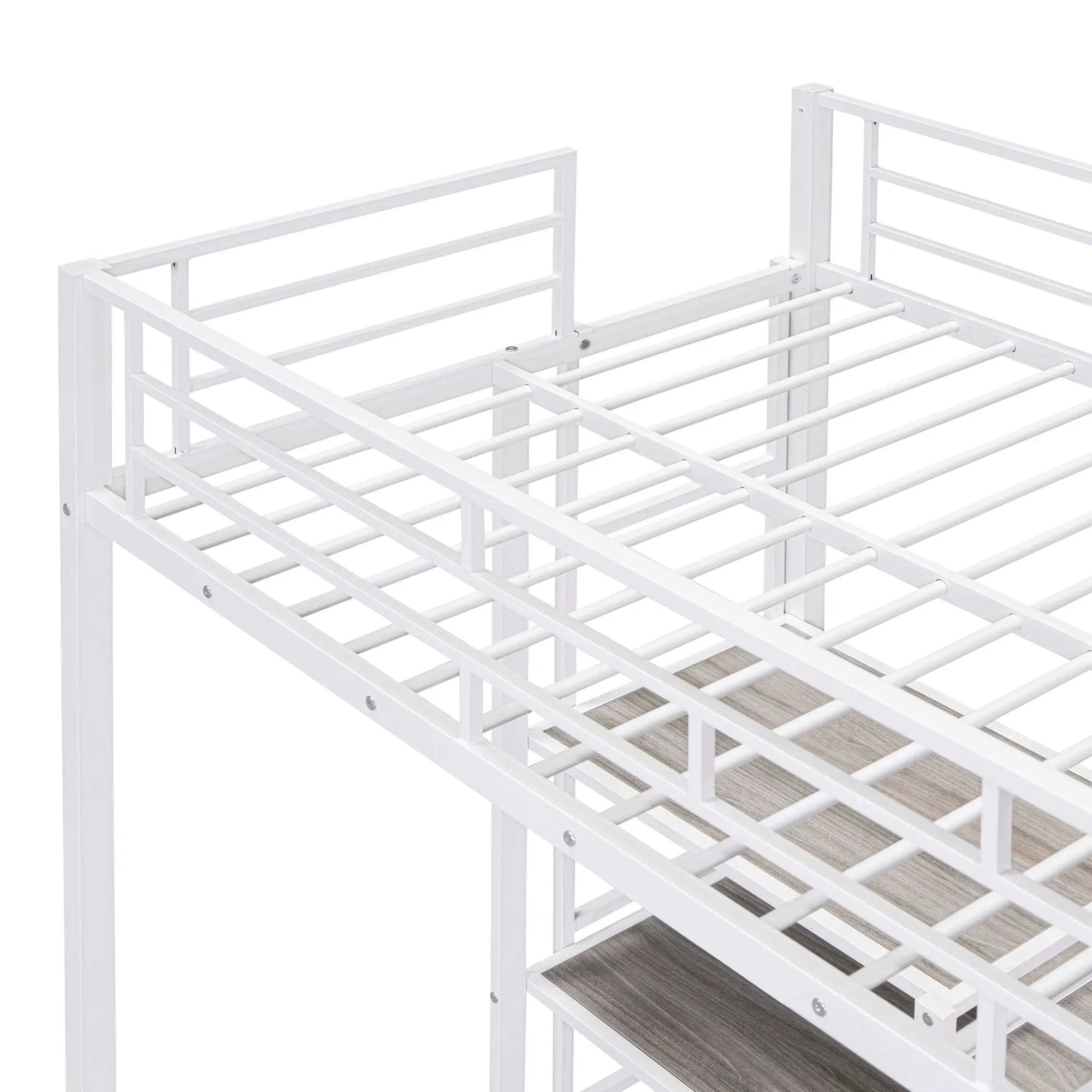 Metal Loft Bed With Desk, 3 Shelves And Ladder by HouseOfZazla