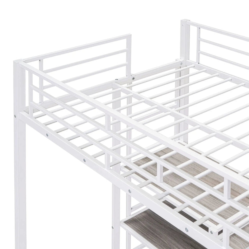Metal Loft Bed With Desk, 3 Shelves And Ladder by HouseOfZazla