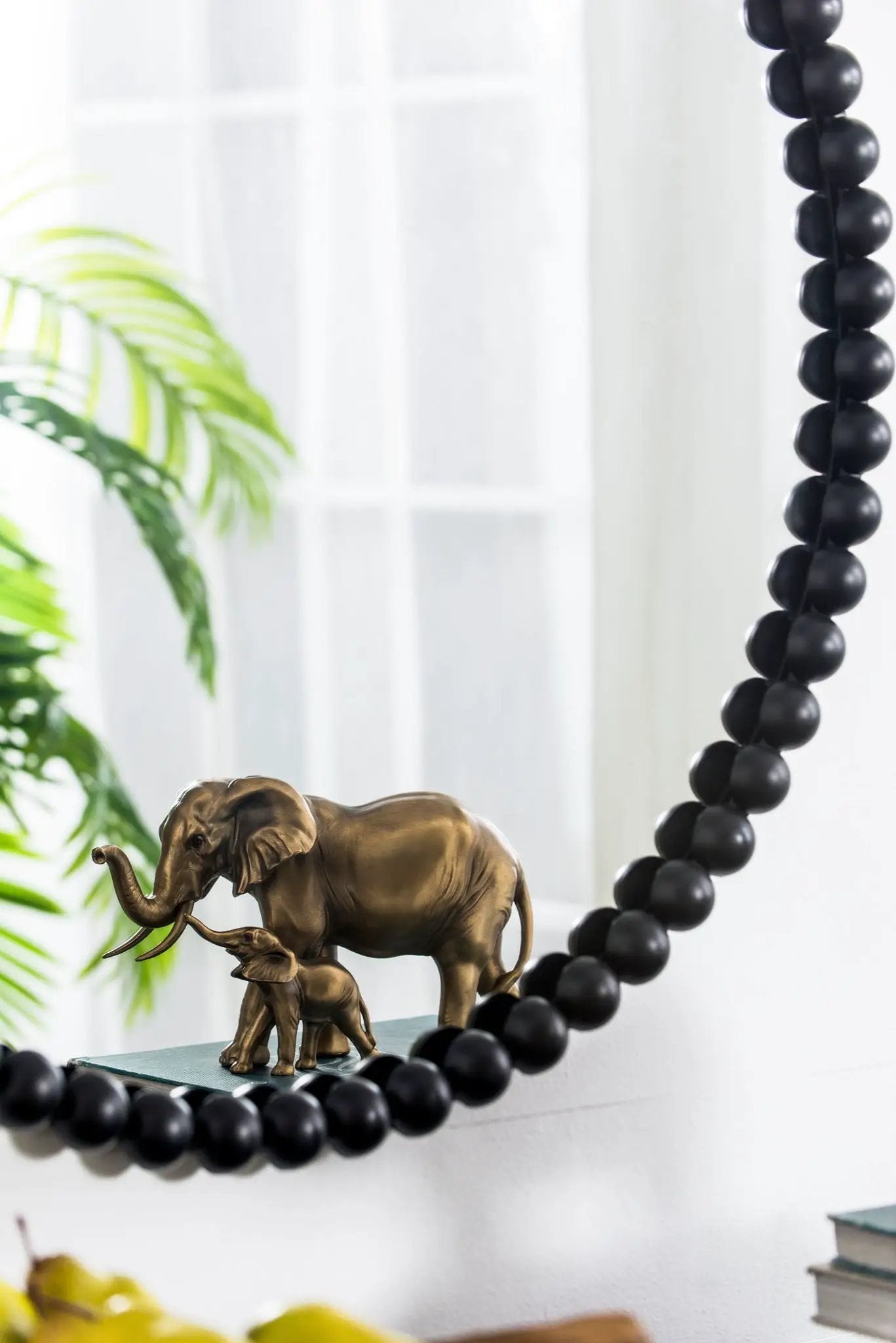 Circle Mirror With Metal Beaded Frame, Wall Mirror For Living Room Bedroom Entryway - Black by Unique Piece Furniture