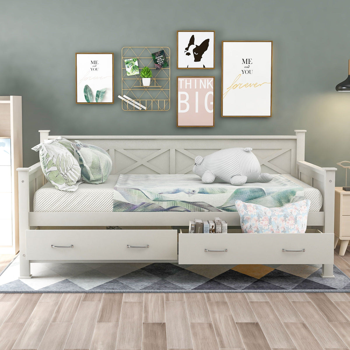 Modern Daybed With 2 Large Drawers, X Shaped Frame, photo 10 of 14