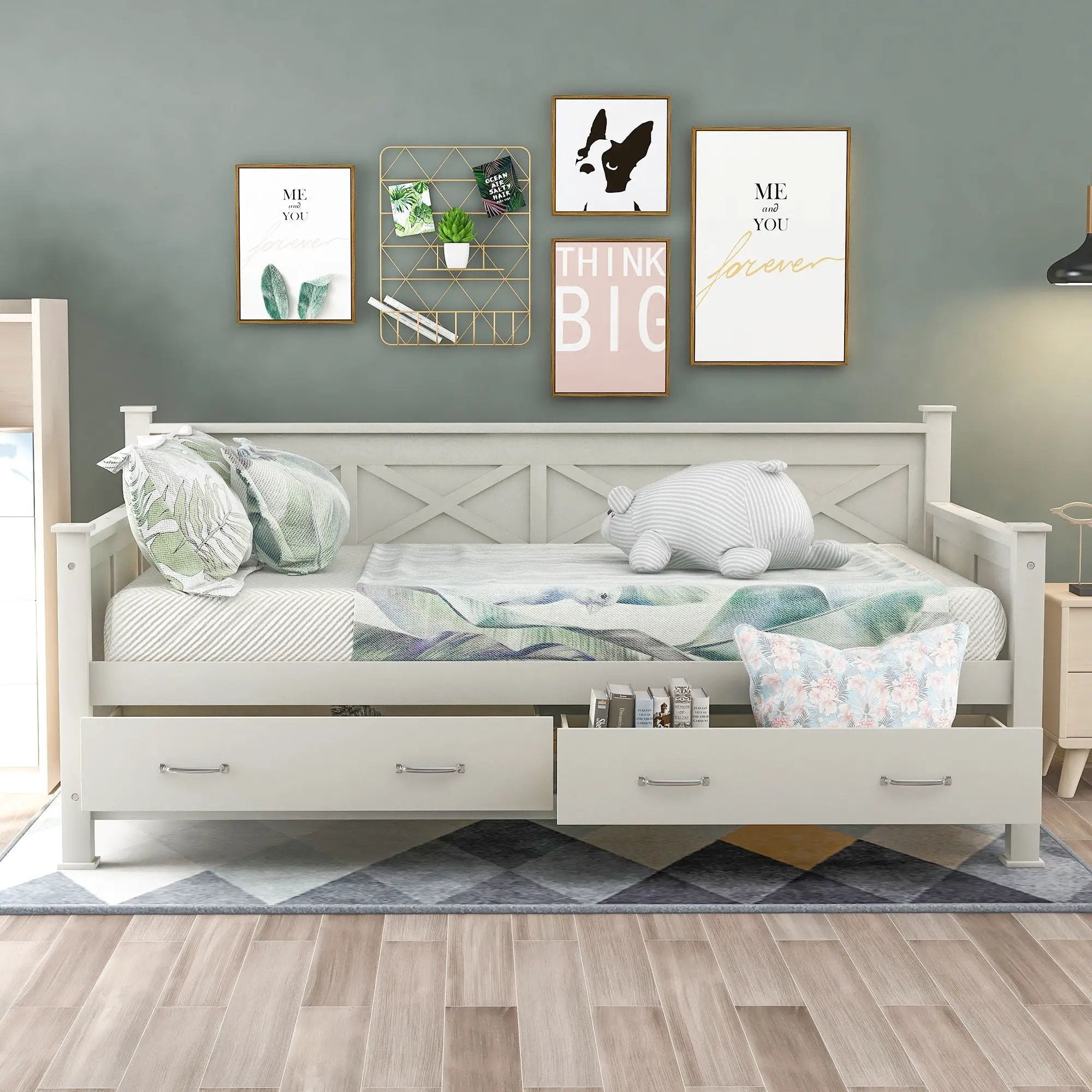 Modern Daybed With 2 Large Drawers, X Shaped Frame by Unique Piece Furniture