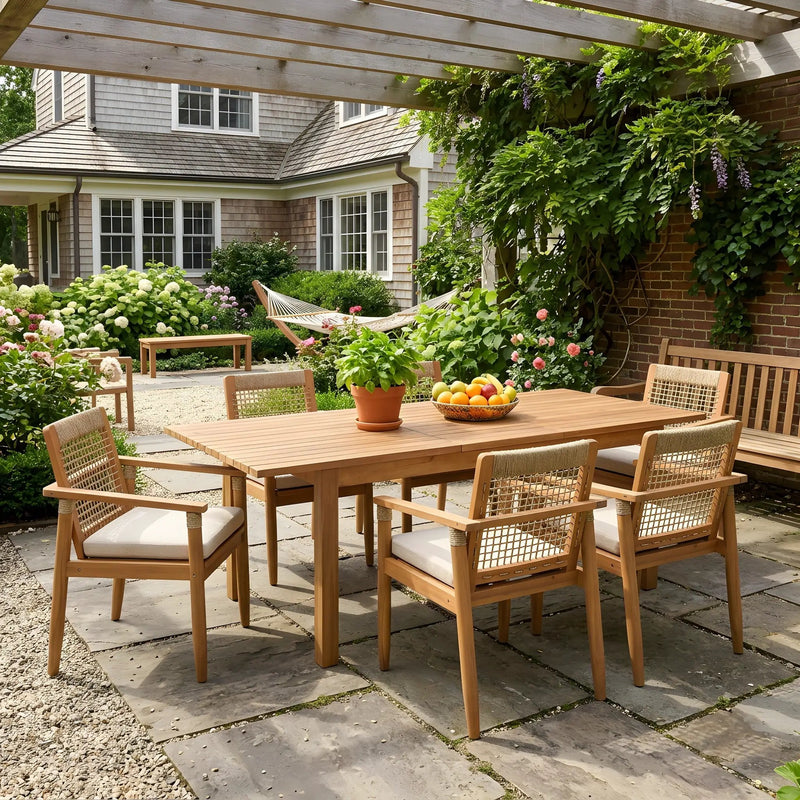 7 Pieces Acacia Wood Outdoor Dining Set with Cushions by HouseOfZazla