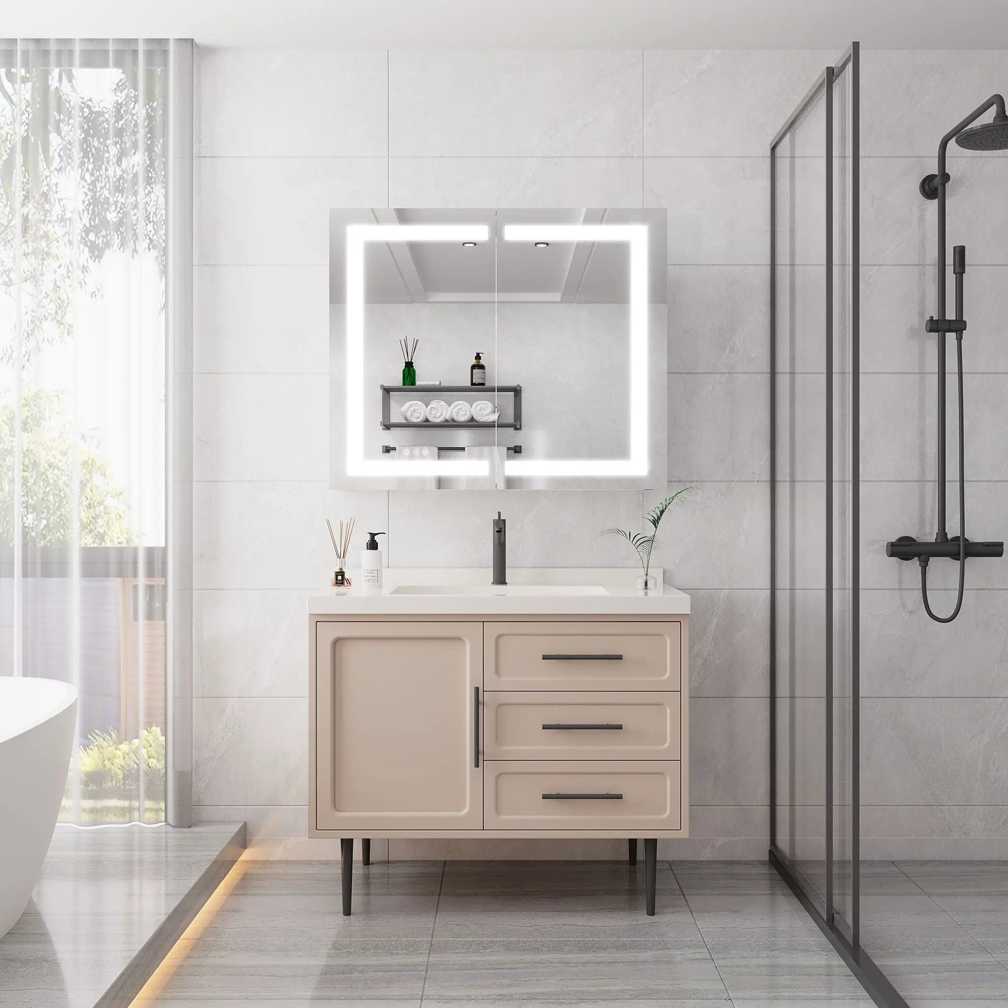 Medicine Cabinet With LED Vanity Mirror, Anti-Fog, Waterproof, Dimmable With Touch Switch by HouseOfZazla
