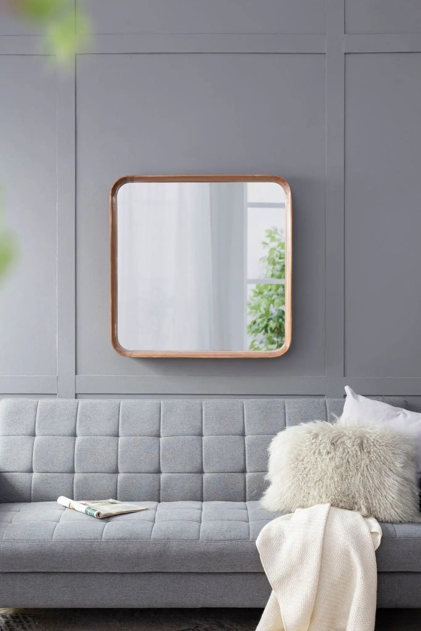 Square Mirror With Wood Frame, Wall Mirror For Living Room Bathroom Entryway - Brown by Unique Piece Furniture
