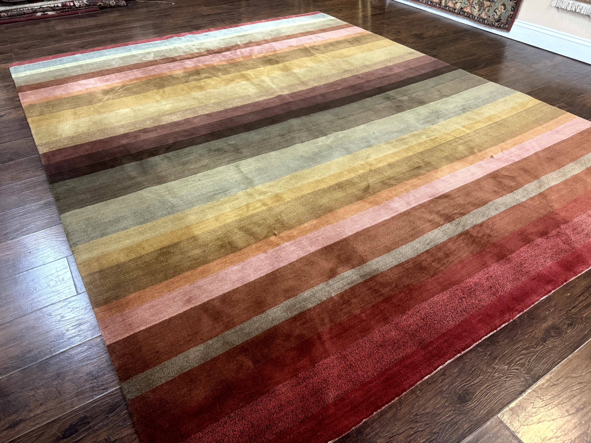 Modern Persian Gabbeh Rug 8x10, Multicolor Stripes, Soft Thick Wool Pile by Jewel Rugs