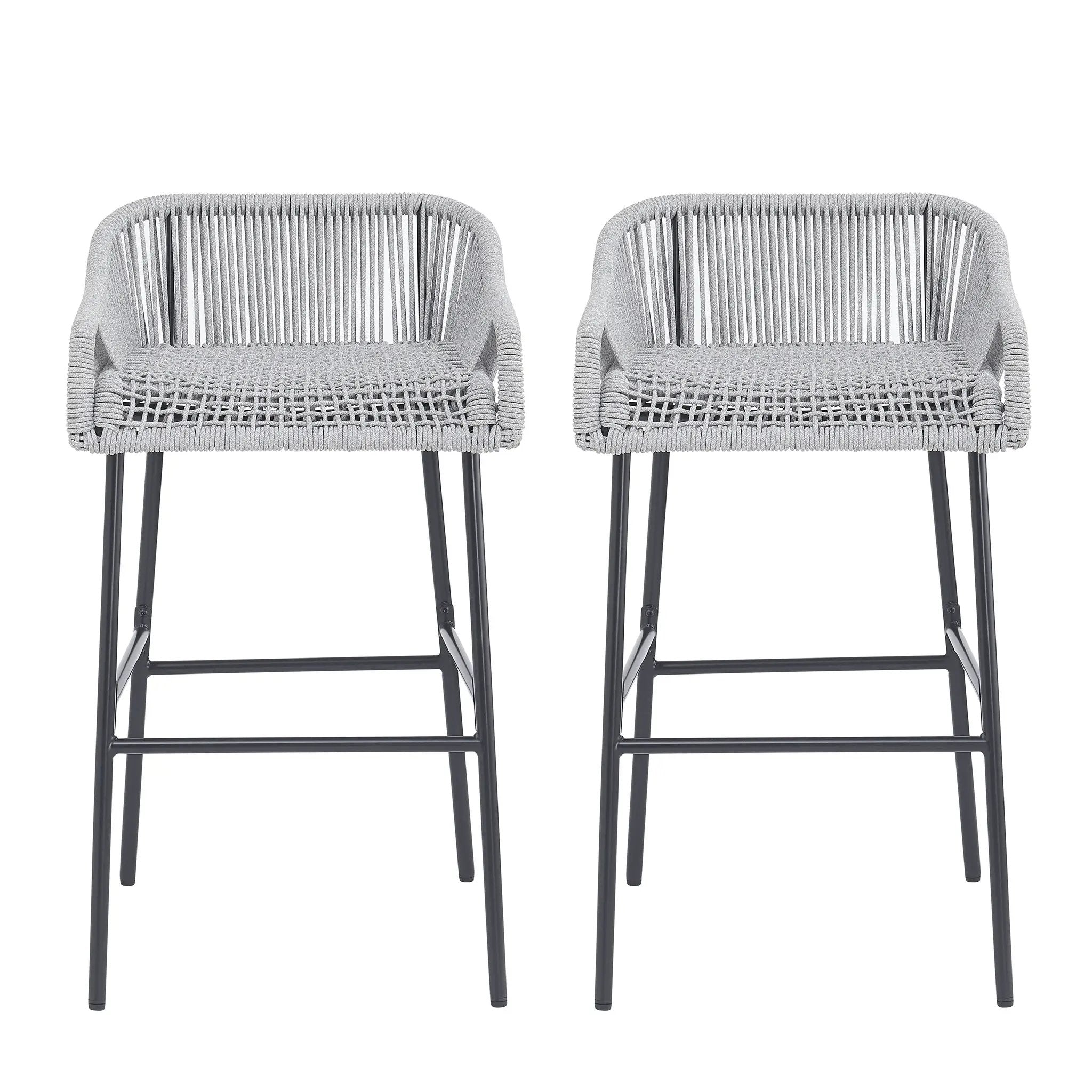 La Push Outdoor Patio Light Gray Rope Bar Stool, Set of 2 by HouseOfZazla