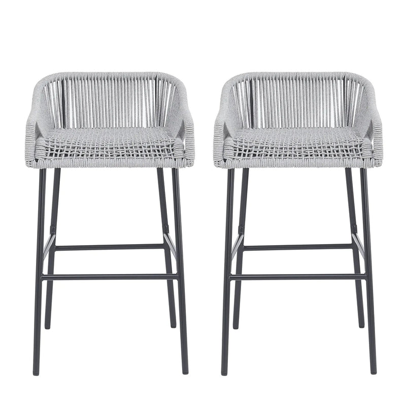 La Push Outdoor Patio Light Gray Rope Bar Stool, Set of 2 by HouseOfZazla