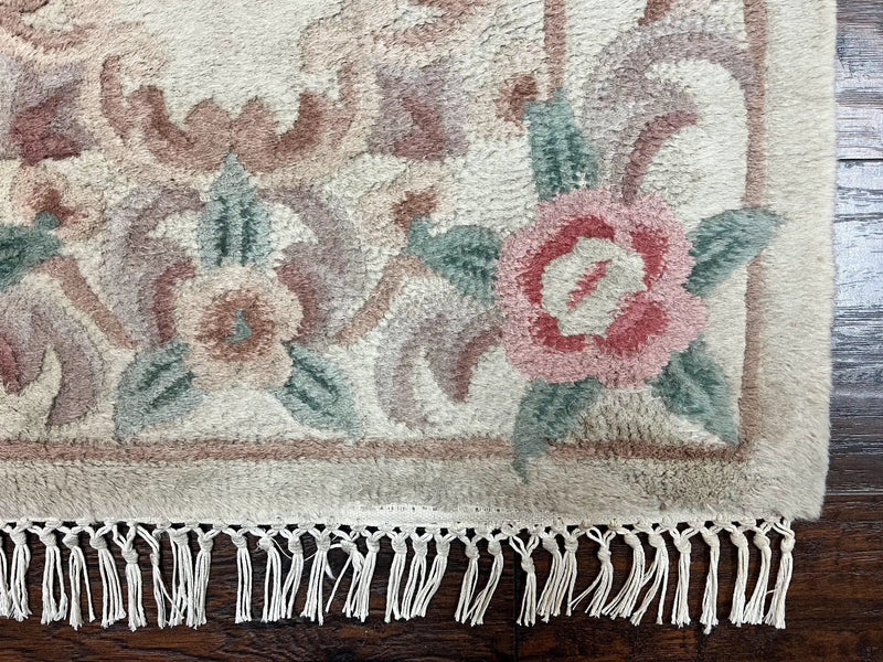 Chinese Aubusson Runner Rug 2.4 x 11, Hand Tufted Beige Floral European Design Hallway Rug, Elegant Rug, Vintage Wool Rug 11ft Long by Jewel Rugs