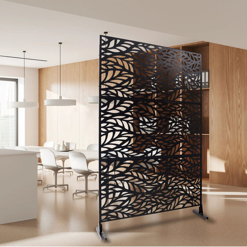 Outdoor & Indoor Privacy Screen Metal Privacy Screen, Freestanding Decorative Privacy Screen For Deck Balcony Patio - Black by Unique Piece Furniture