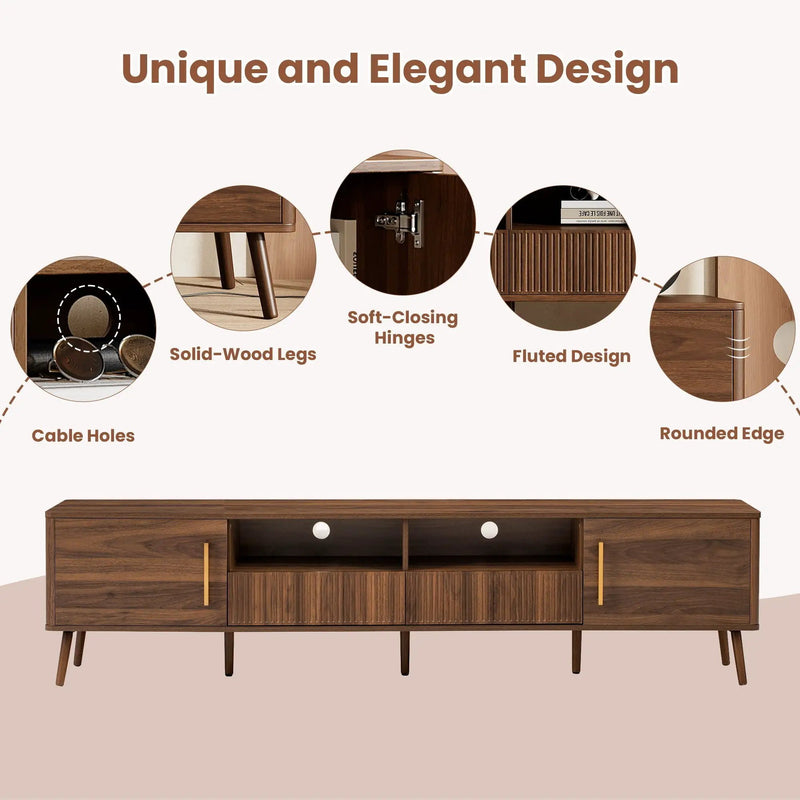 TV Stand For TVs Up To 85" With Soft-Close Doors, Open Shelf, Cable Management - Walnut by HouseOfZazla