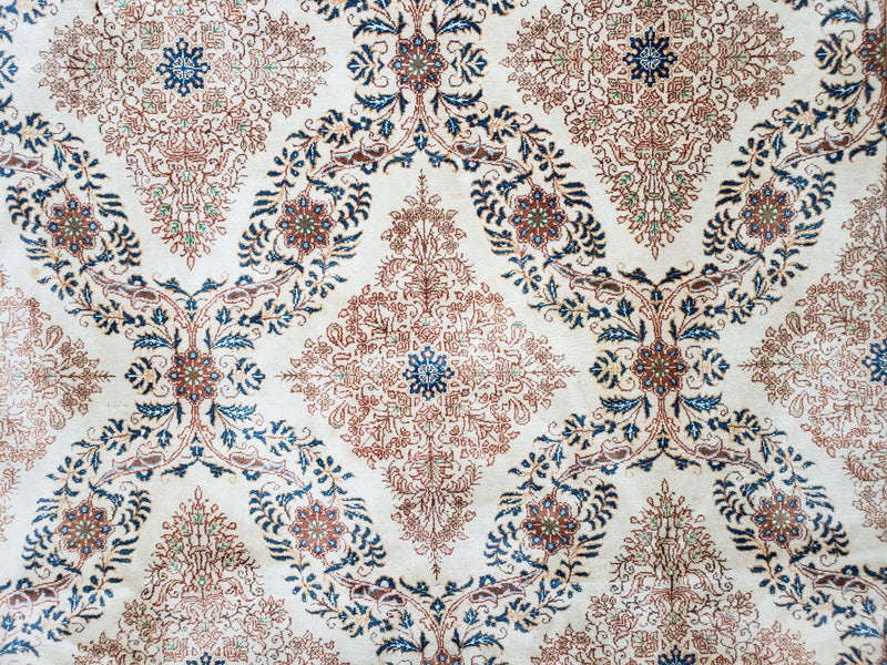 Fine Antique Persian Light Colored Kashan Carpet, 7x12, Top Quality, Rare, Ivory & Blues, Hand-Knotted, Wool by Jewel Rugs