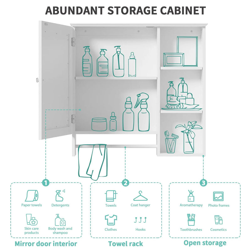 Wall Mounted Bathroom Storage Cabinet, Medicine Cabinets With Large Mirror Door, Adjustable Shelves And Three Open Storage Levels(Not Include Bathroom Vanity) by HouseOfZazla