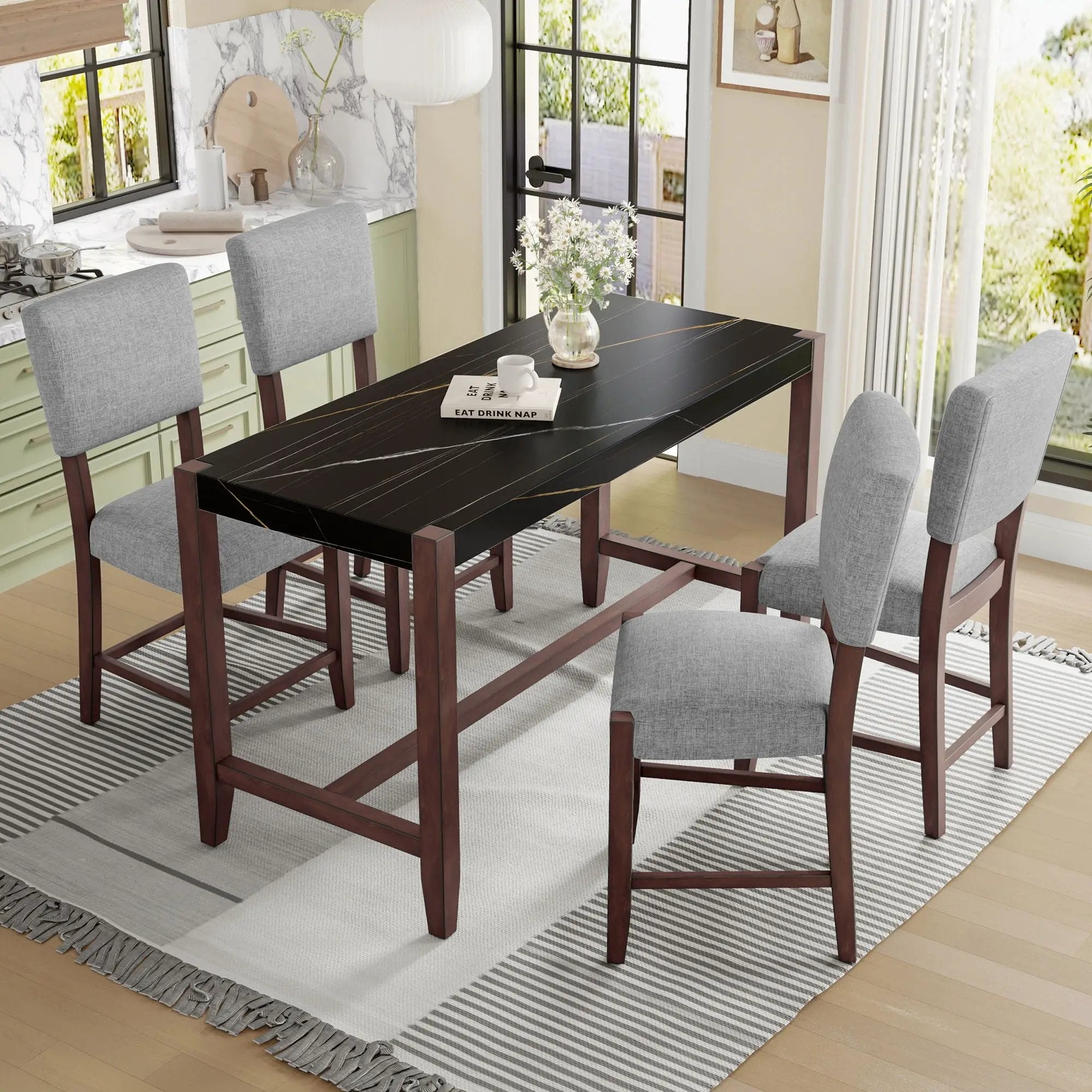 5 Piece Counter Height Dining Set, Bar Table With 4 Upholstered Chairs by Unique Piece Furniture