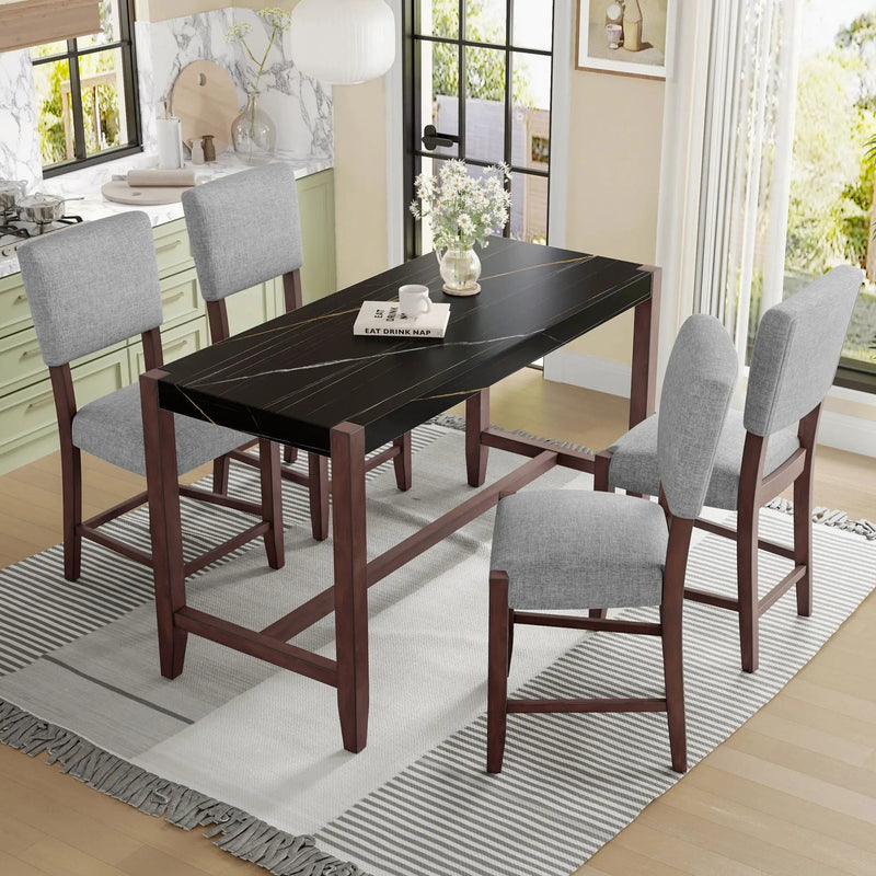 5 Piece Counter Height Dining Set, Bar Table With 4 Upholstered Chairs by Unique Piece Furniture