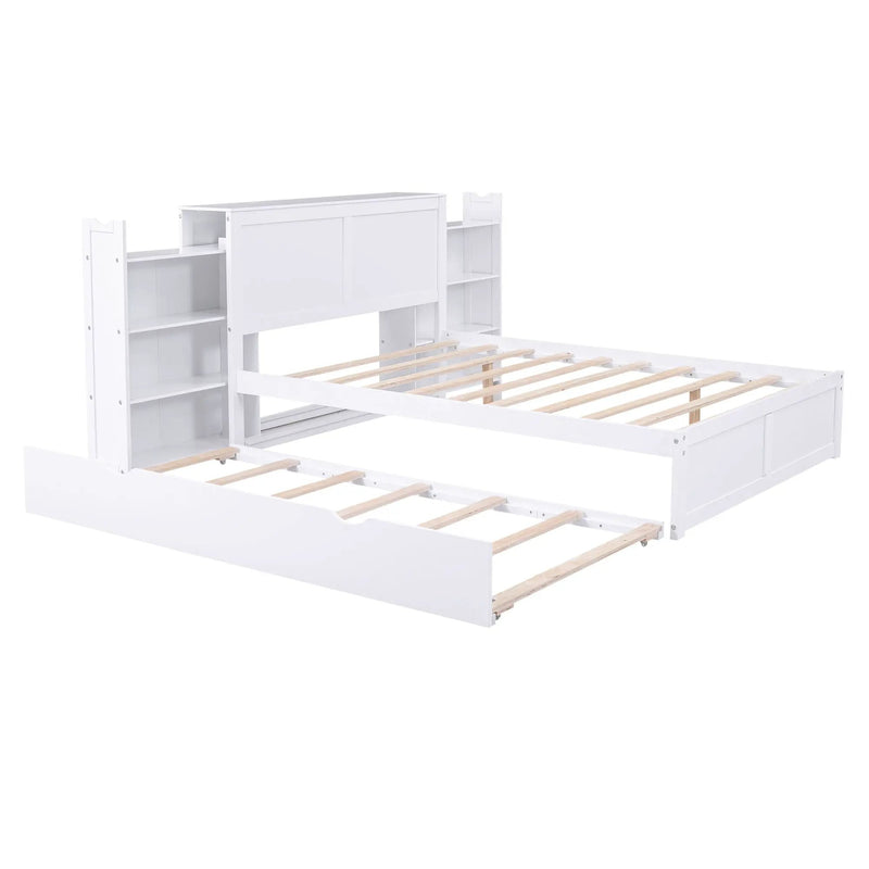 Storage Platform Bed With Pull Out Shelves And Trundle by HouseOfZazla