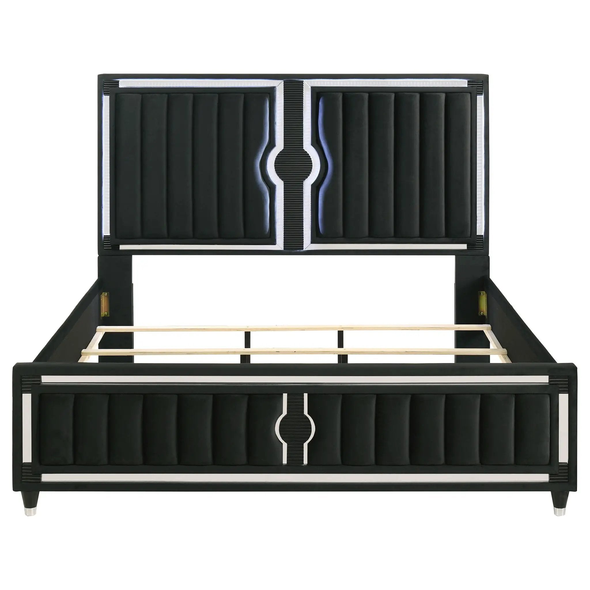 Ravenne Velvet Upholstered Eastern King LED Panel Bed Black by Unique Piece Furniture