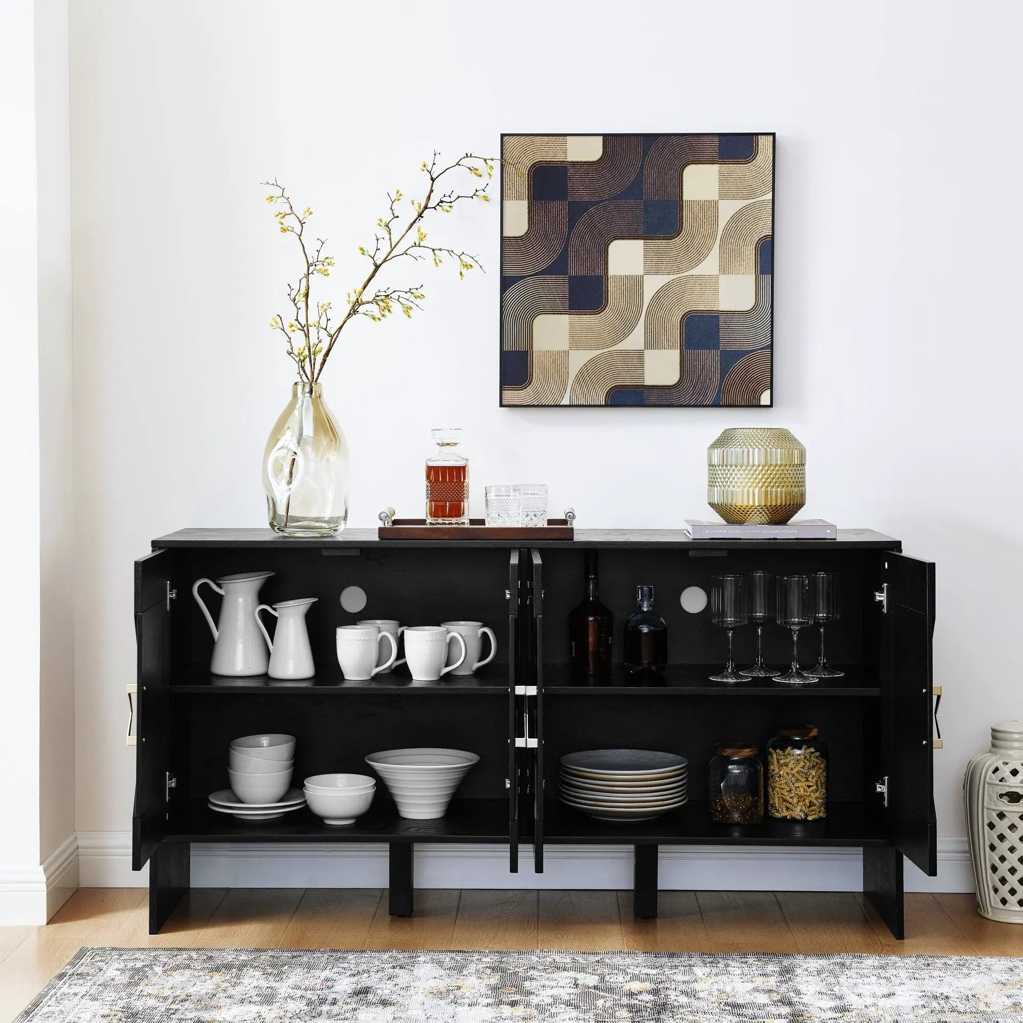 60" Mid Century Modern Sideboard Buffet Cabinet with Storage by HouseOfZazla