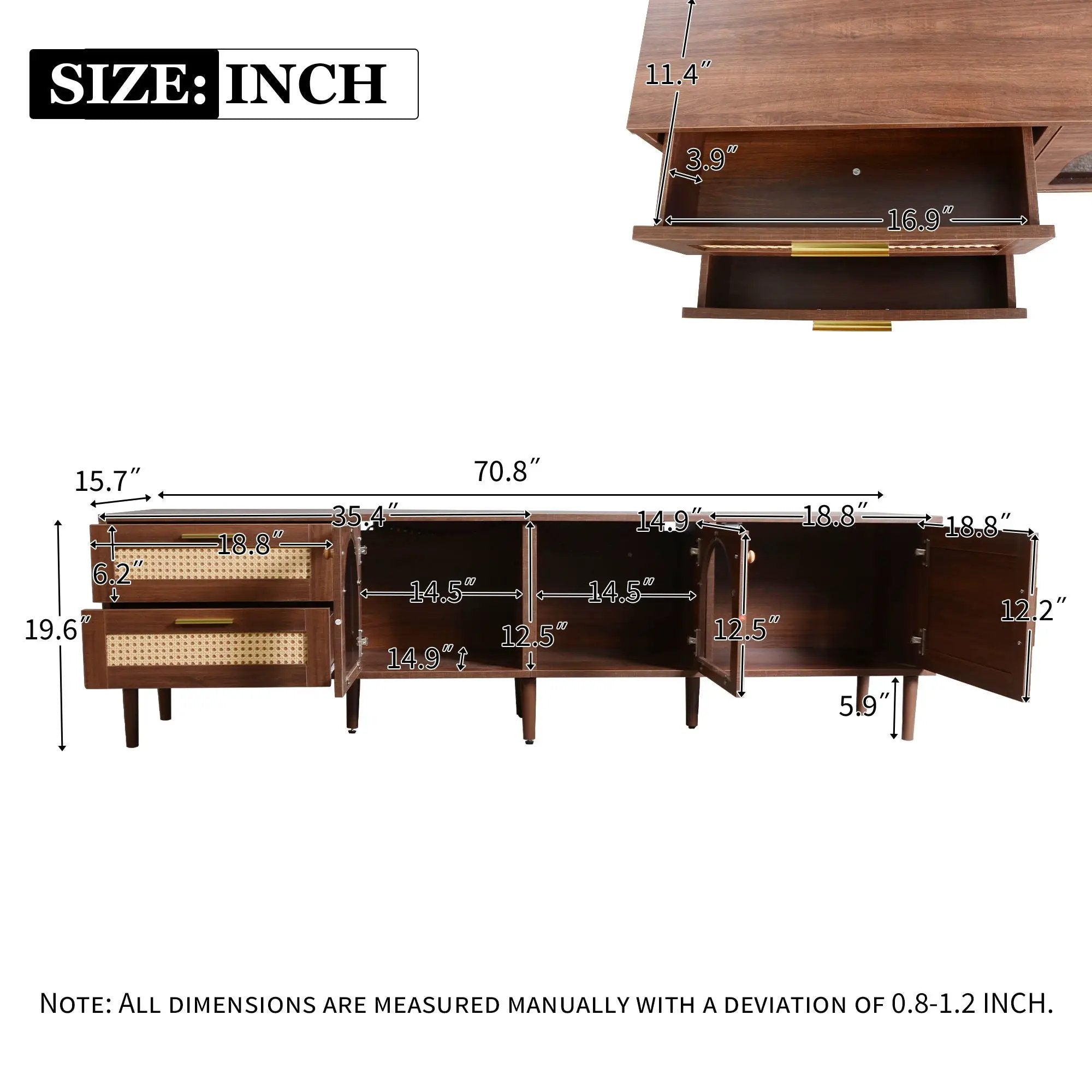 TV Stand With 3 Cabinets & 2 Drawers, LED Light Media Console For TVs Up To 80" - Dark Brown by Unique Piece Furniture