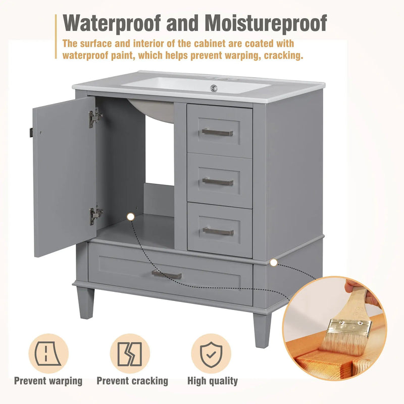 Bathroom Vanity, Modern Bathroom Cabinet With Sink Combo Set, Bathroom Storage Cabinet With A Soft Closing Door And 3 Drawers, Solid Wood Frame by Unique Piece Furniture