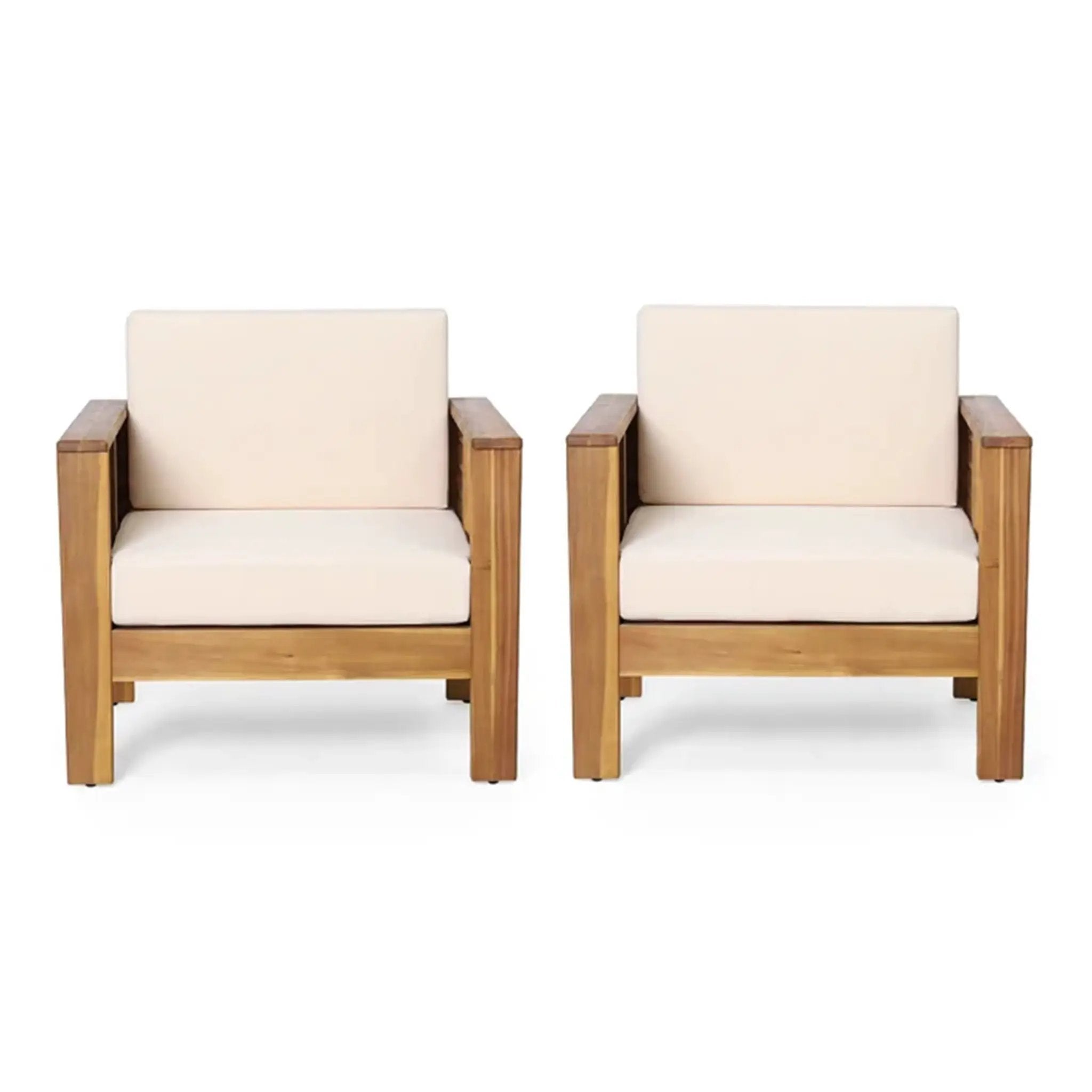 Set of 2 Outdoor Acacia Wood Club Chairs with Cushions by HouseOfZazla