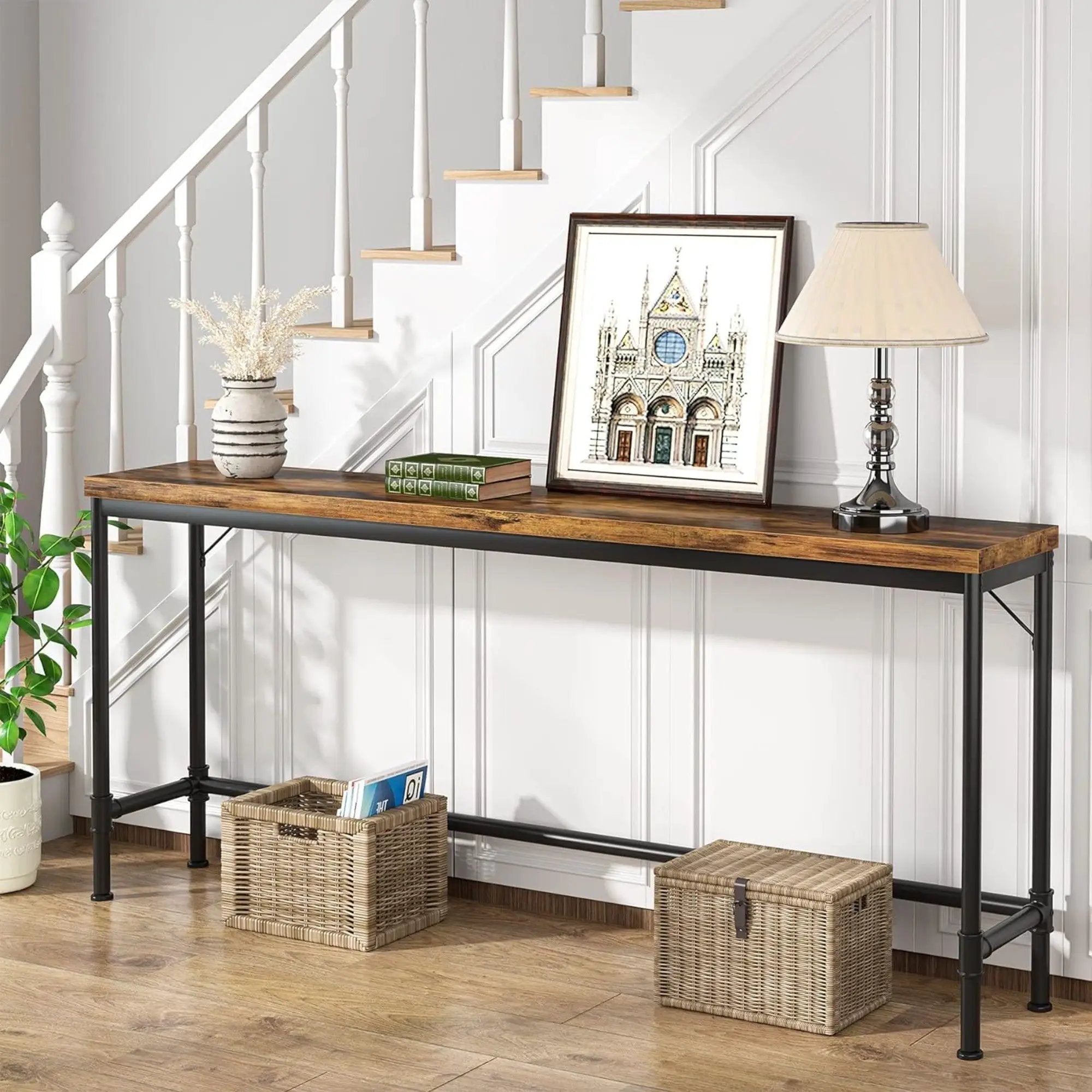 Tribesigns - Extra Long Console Table - Brown / Black by HouseOfZazla