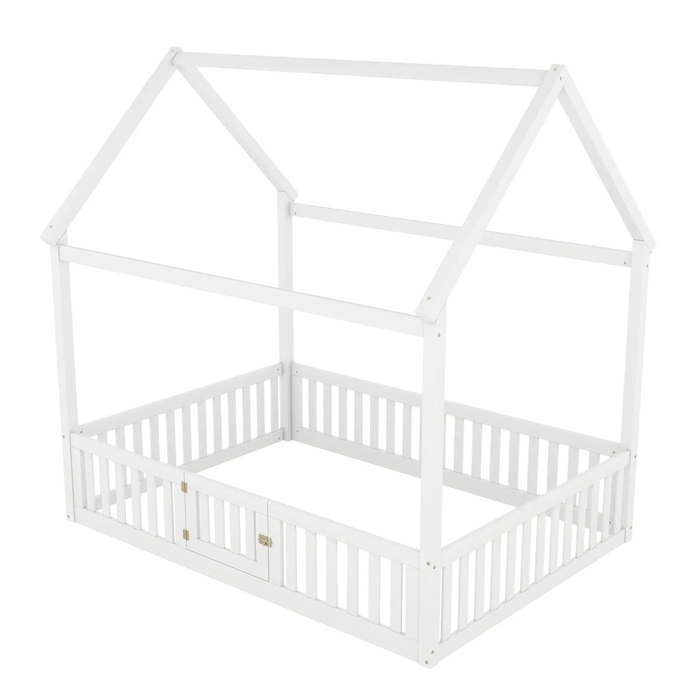 Wood House Bed With Fence And Door by HouseOfZazla