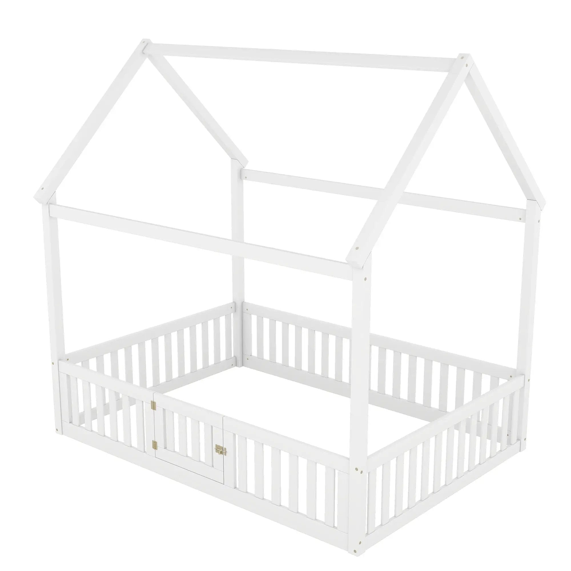 Wood House Bed With Fence And Door by HouseOfZazla