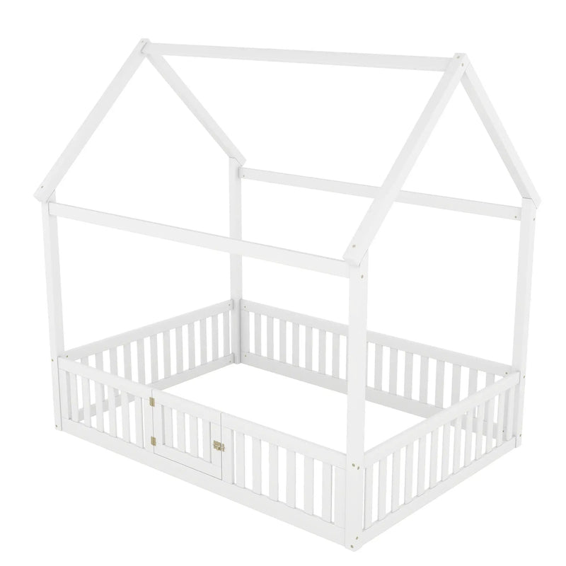Wood House Bed With Fence And Door by HouseOfZazla