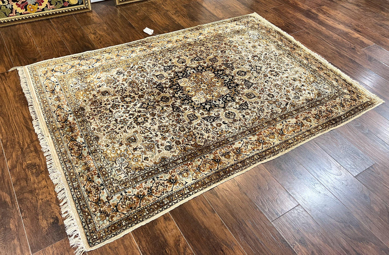 Persian Qum Silk Rug, Floral Medallion, Very Fine 60 Raj 475 KPSI, Handmade Hand Knotted Oriental Carpet, Silk on Silk by Jewel Rugs