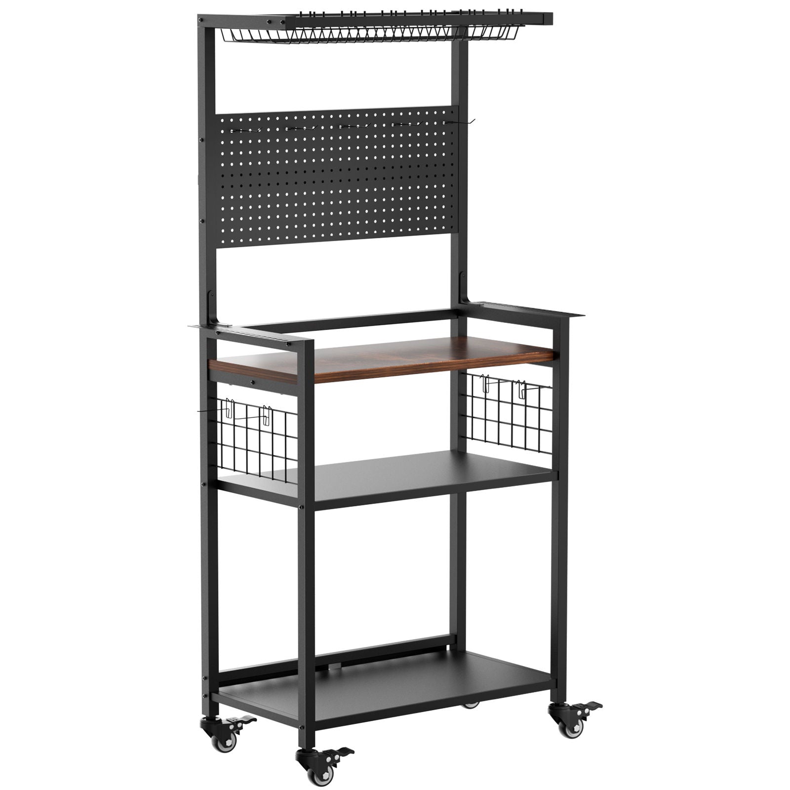 Fishing Rod Storage Rack With Pegboard, Rolling Tackle Organizer Cart - Black by HouseOfZazla