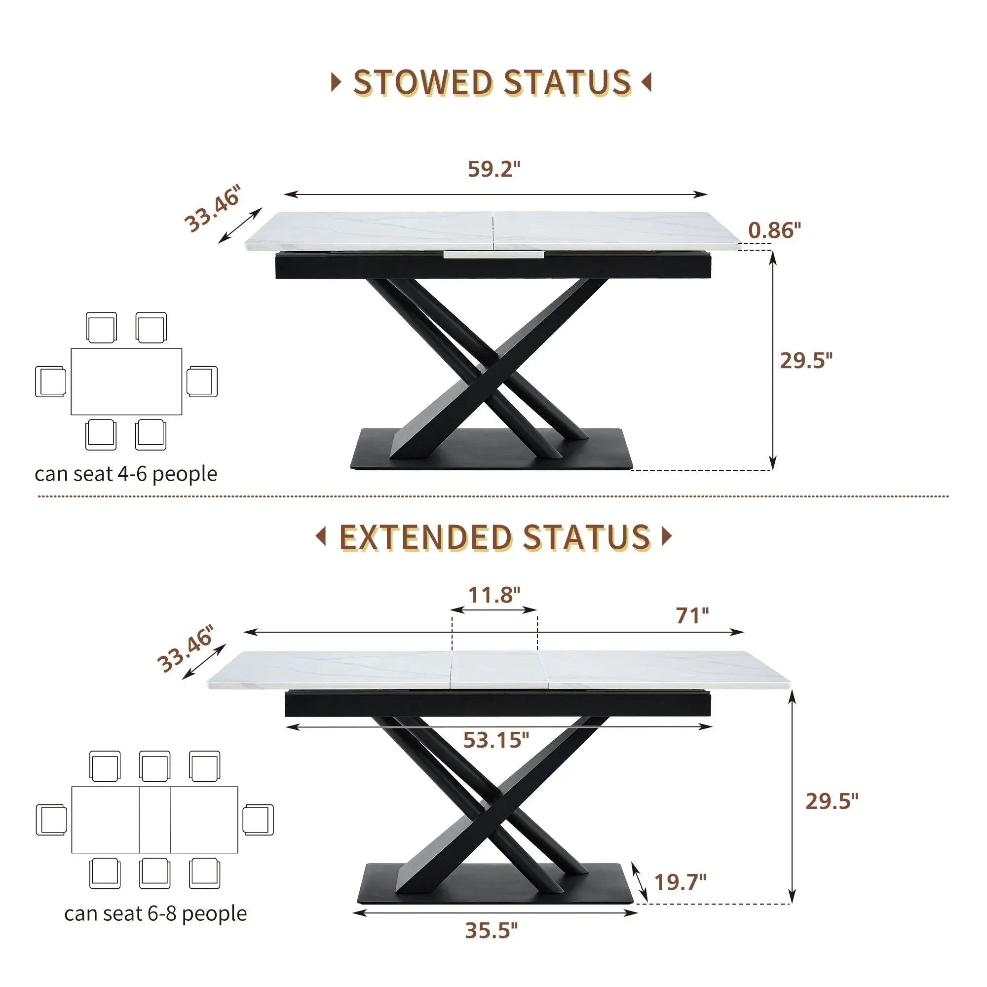 Dining Table With Geometric X Frame For Kitchen Or Dining Room - White Marble