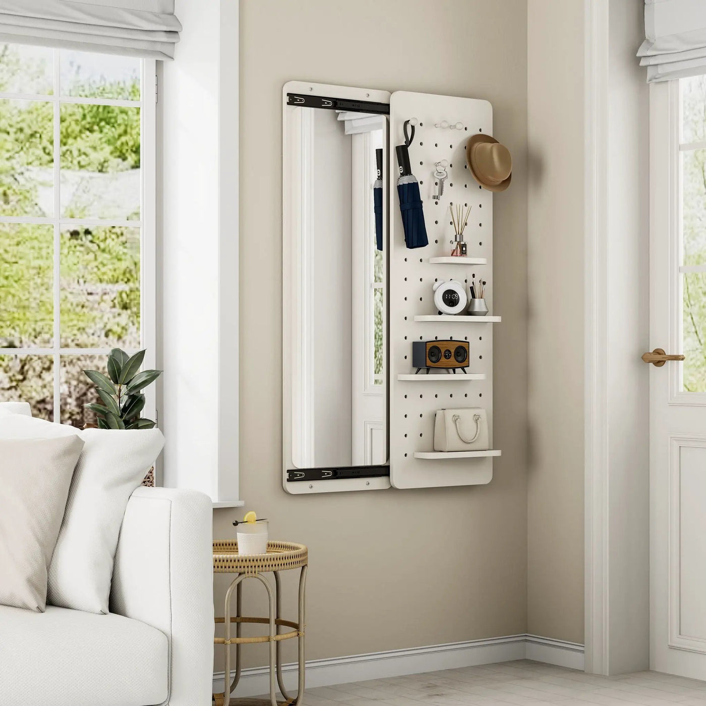 Wall Mounted Full Length Mirror With Shelf And Hook by Unique Piece Furniture