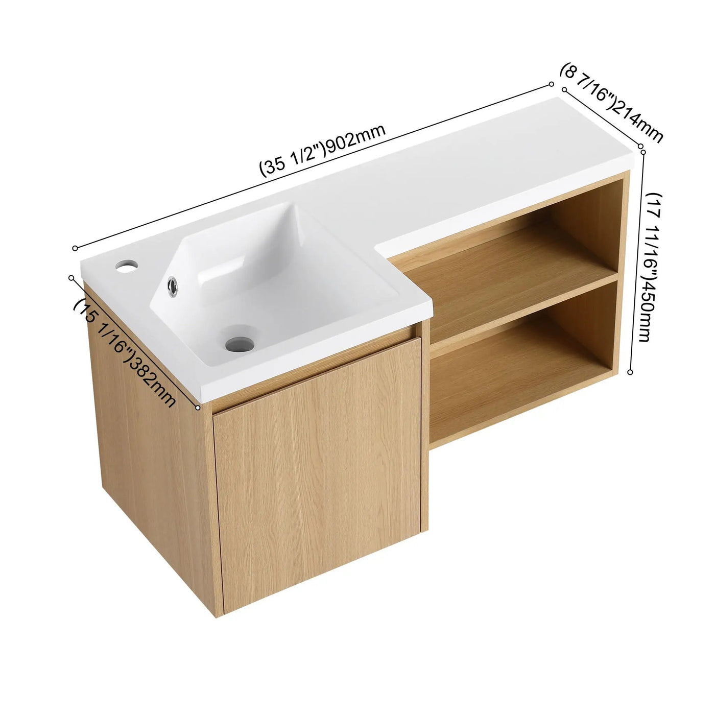 L-Shaped Wall Mounte Floating Bathroom Vanity With Integrated Sink by Unique Piece Furniture
