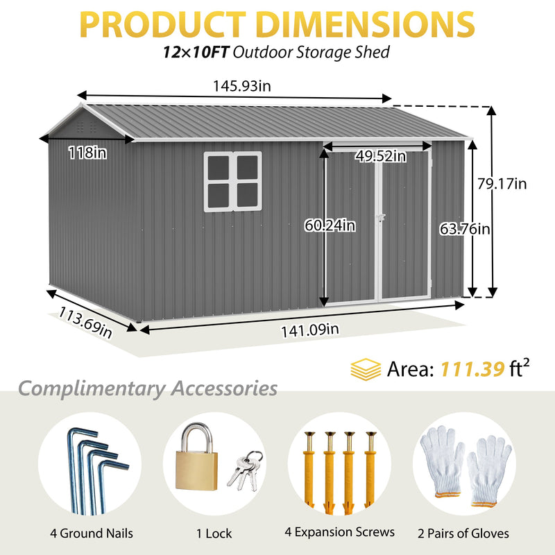 12x10 Ft Outdoor Metal Storage Shed by HouseOfZazla