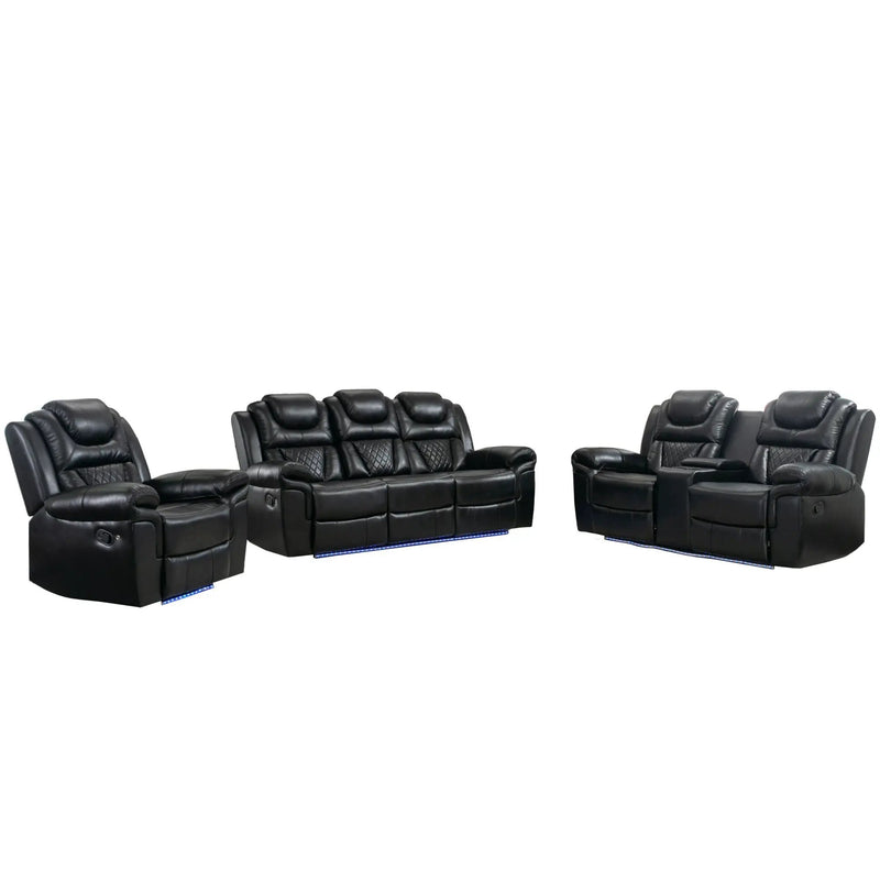 3 Pieces Recliner Sofa Sets Home Theater Seating Manual Recliner Chair With Center Console And LED Light Strip For Living Room by HouseOfZazla