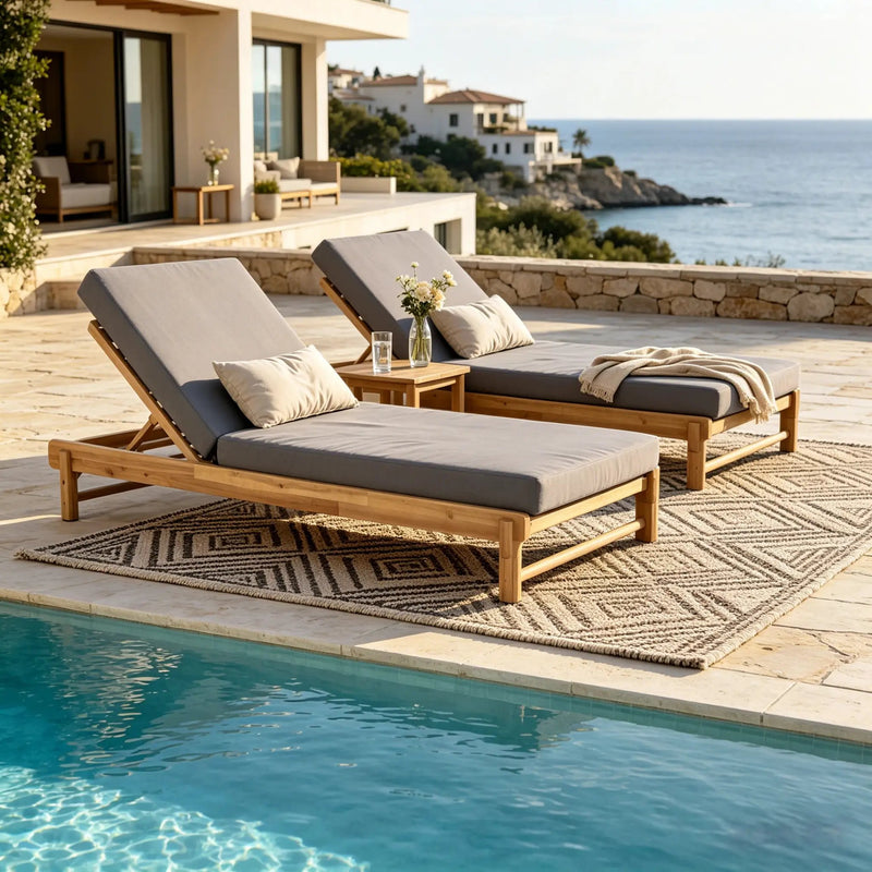 Light Teak Acacia Wood Chaise Lounge Set by HouseOfZazla