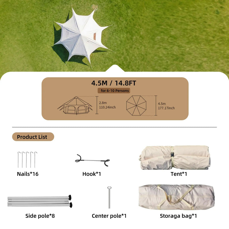 600D Oxford Bell Tent 14.8ft x 9.2ft with Stove Jack