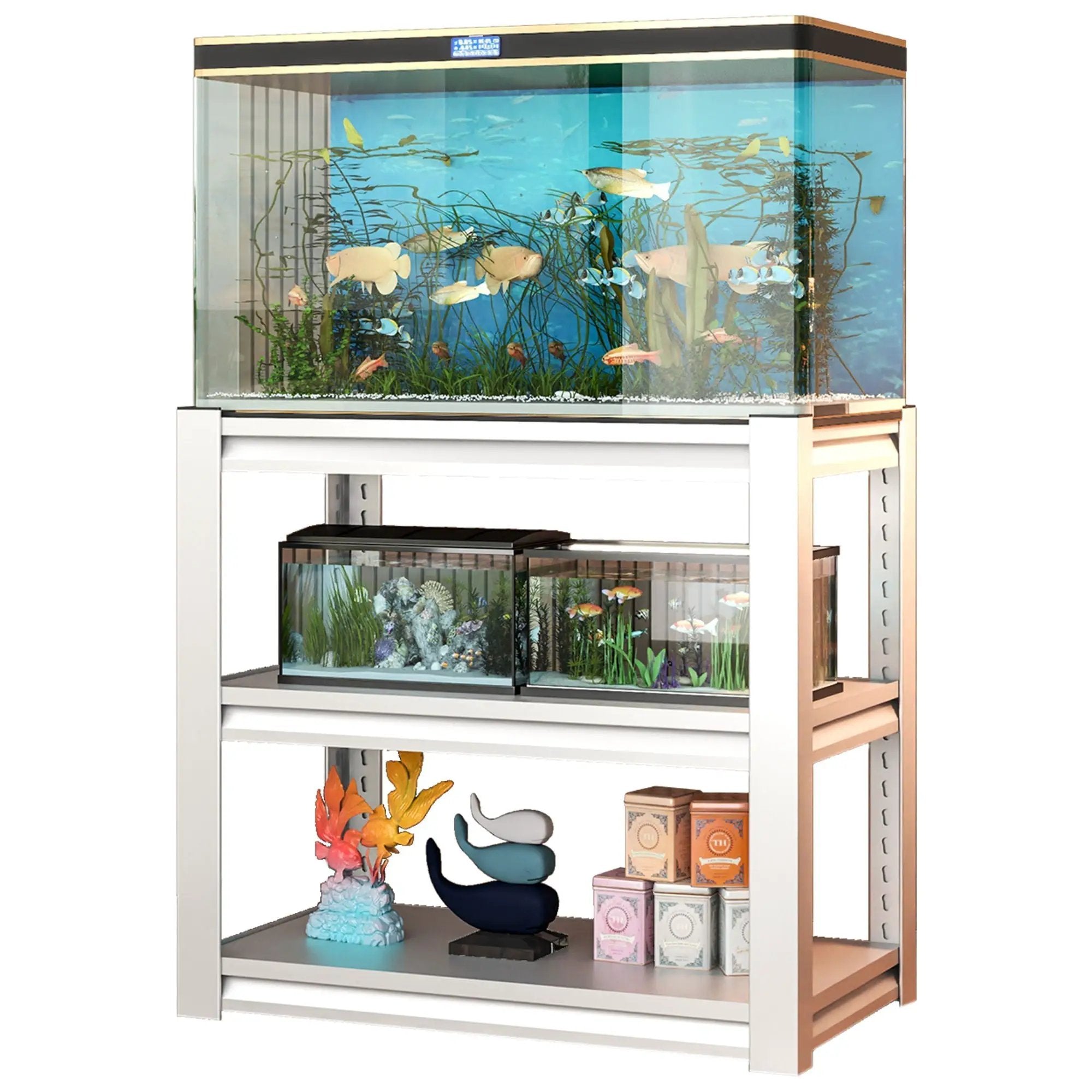Stylish Metal rium Stand For 20 - 30 Gallon Tanks, 3 Tier Adjustable Shelf by HouseOfZazla