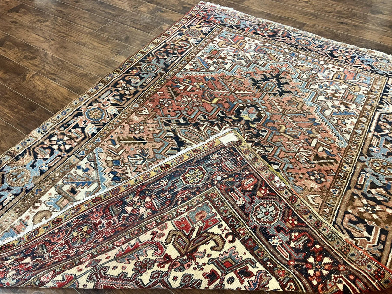 Antique Persian Heriz Rug 6x8, Geometric Medallion, 1920s Oriental Carpet, Handmade Wool Rug by Jewel Rugs