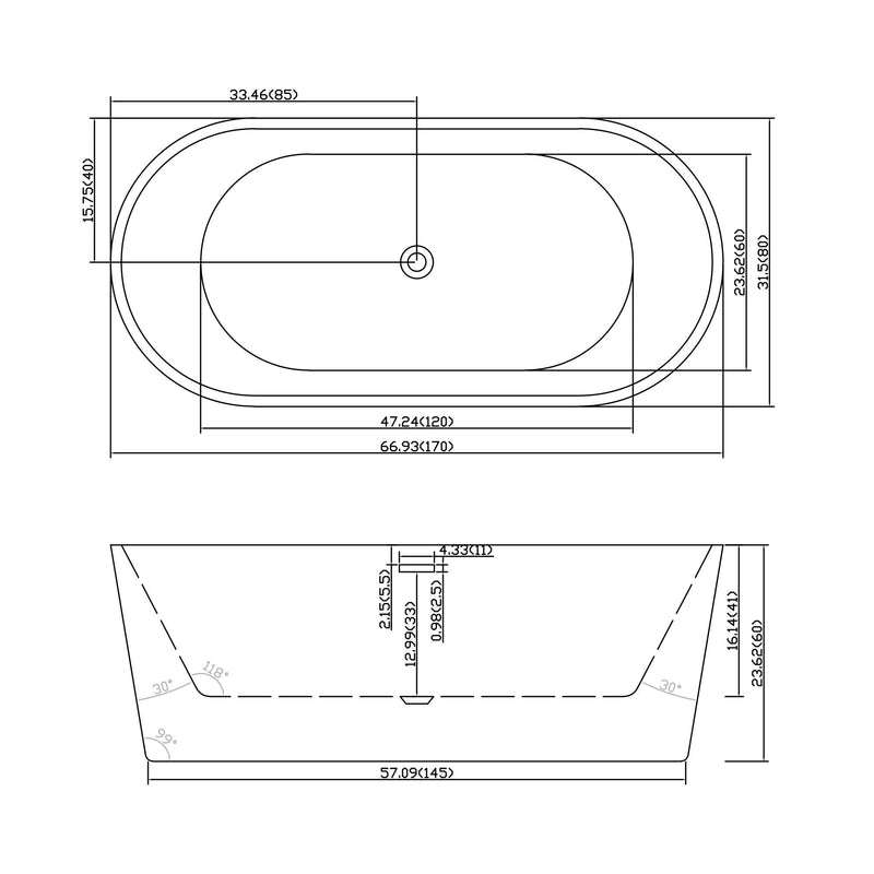Gloss Freestanding Bathtub With Drain, Stand Alone Soaking Tub by HouseOfZazla
