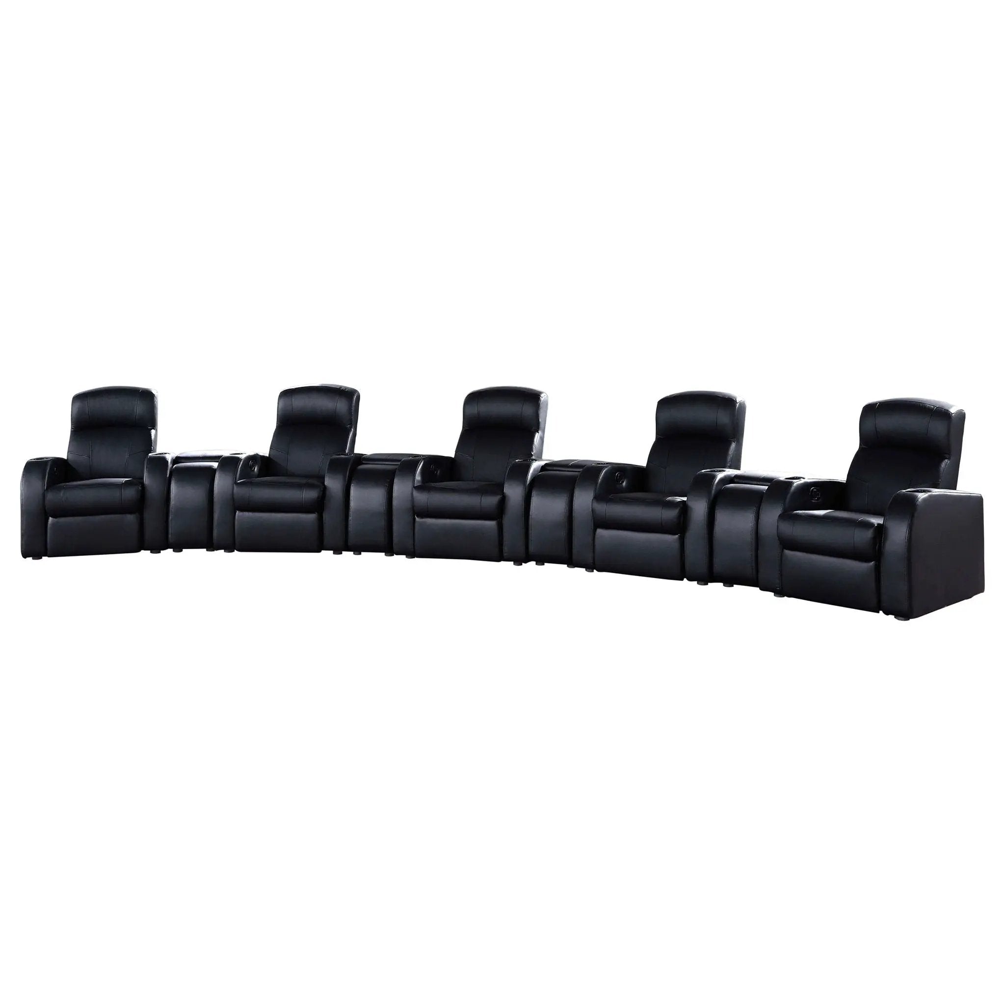 9 Piece Home Theater Seating Set With Recliners And Wedge Consoles - Black by HouseOfZazla
