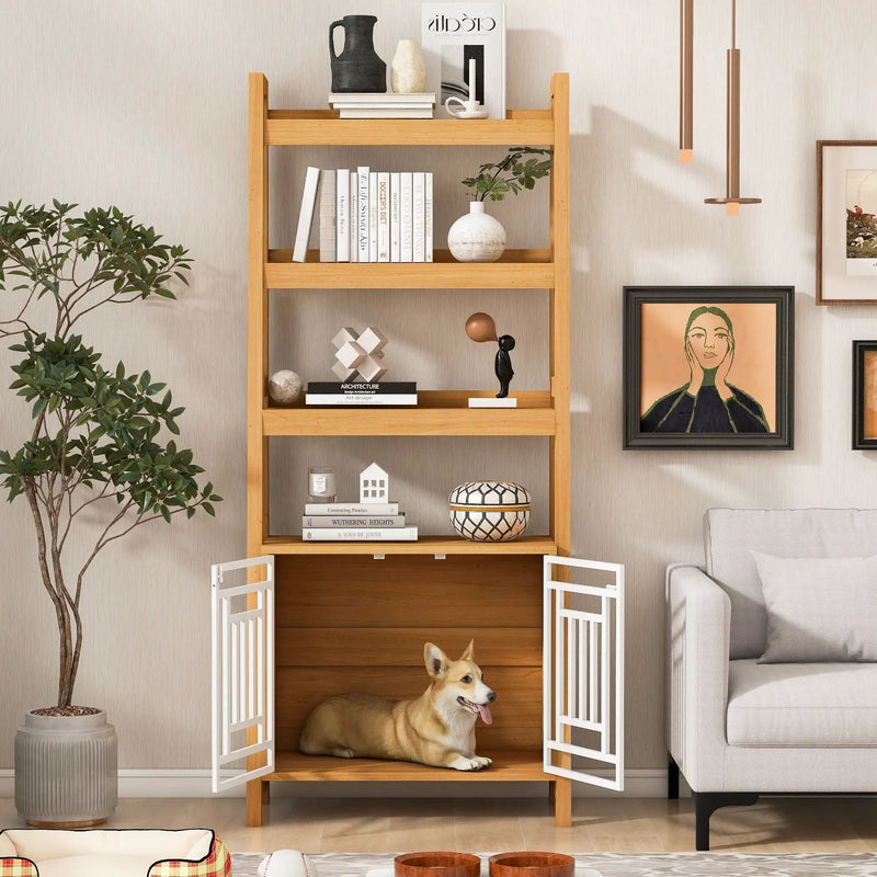 Modern Furniture Style 2 In 1 Pet Friendly Dog Crate Ladder Bookcase - Ancient Oak by HouseOfZazla