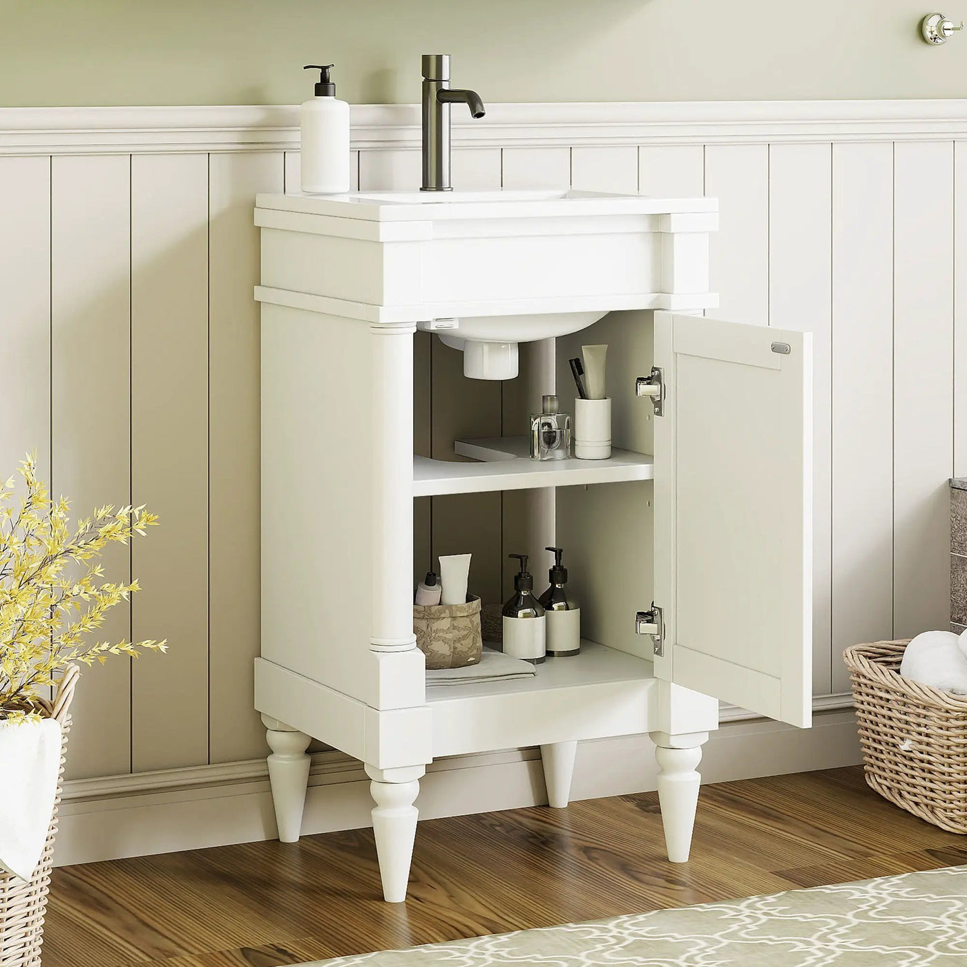 Bathroom Vanity With Sink, Storage Cabinet With Door, Drop In Sink, Compact Freestanding Design by Unique Piece Furniture